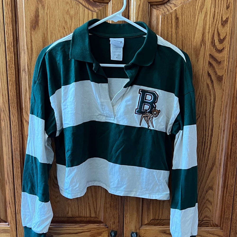 Disney Green/cream stripe cropped rugby top